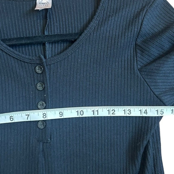 Smash + Tess AnyDay Romper- Black Ribbed Short Sleeve Henley Romper - Picture 15 of 15